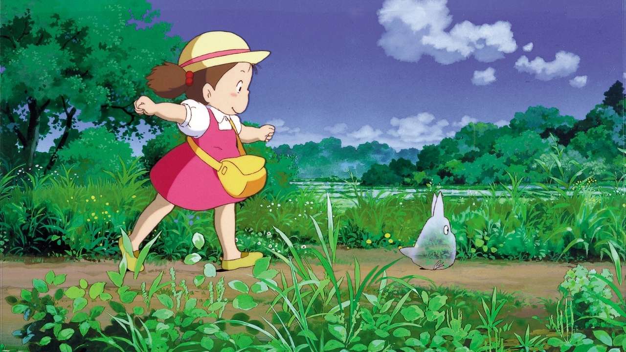 a young girl running after a woodland spirit